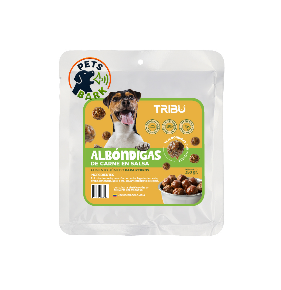 Albóndigas de carne en salsa para perro, alimento natural, 350 gramos