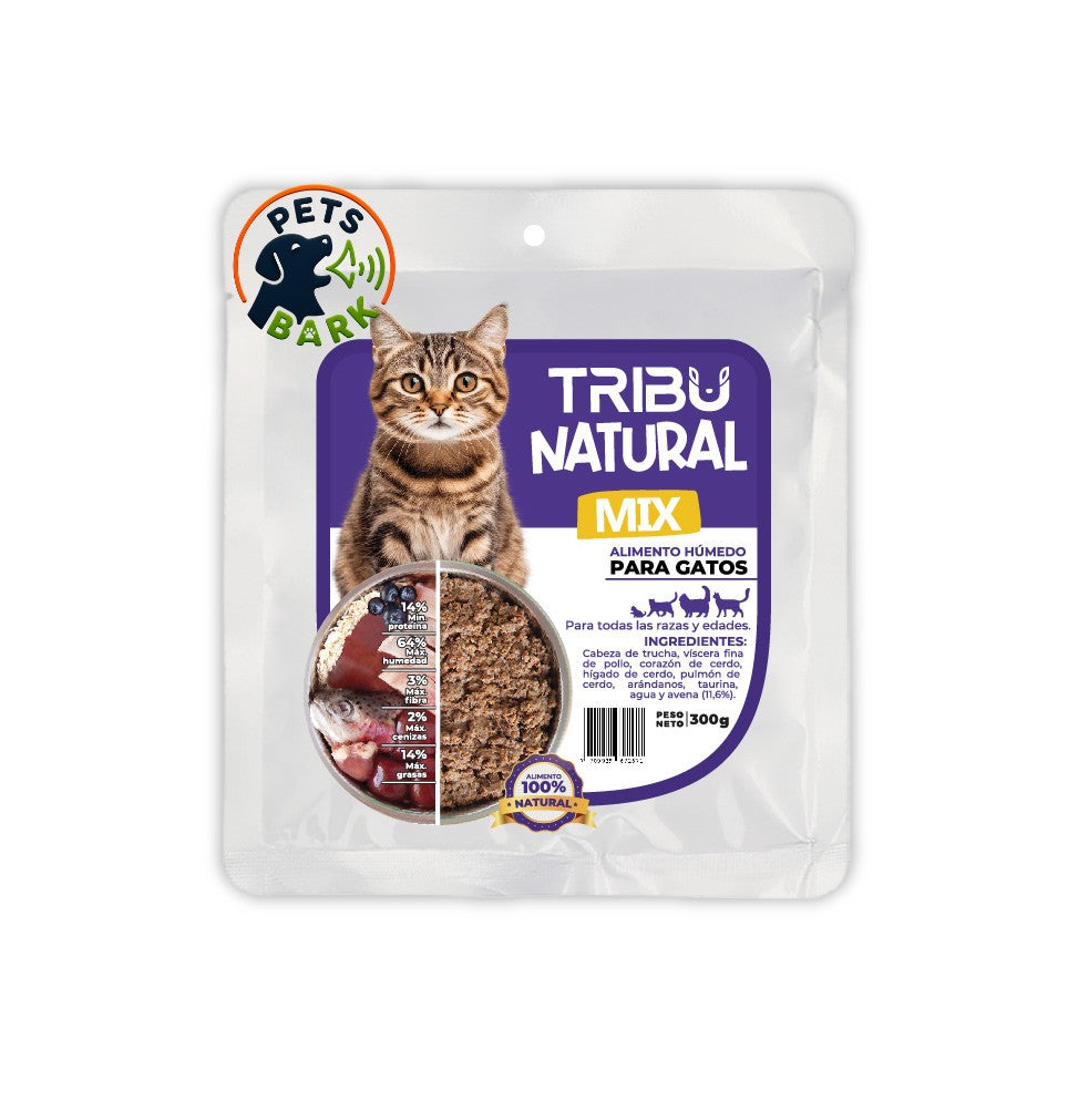 Alimento Natural húmedo Mix de Carnes para gato, 300 gramos